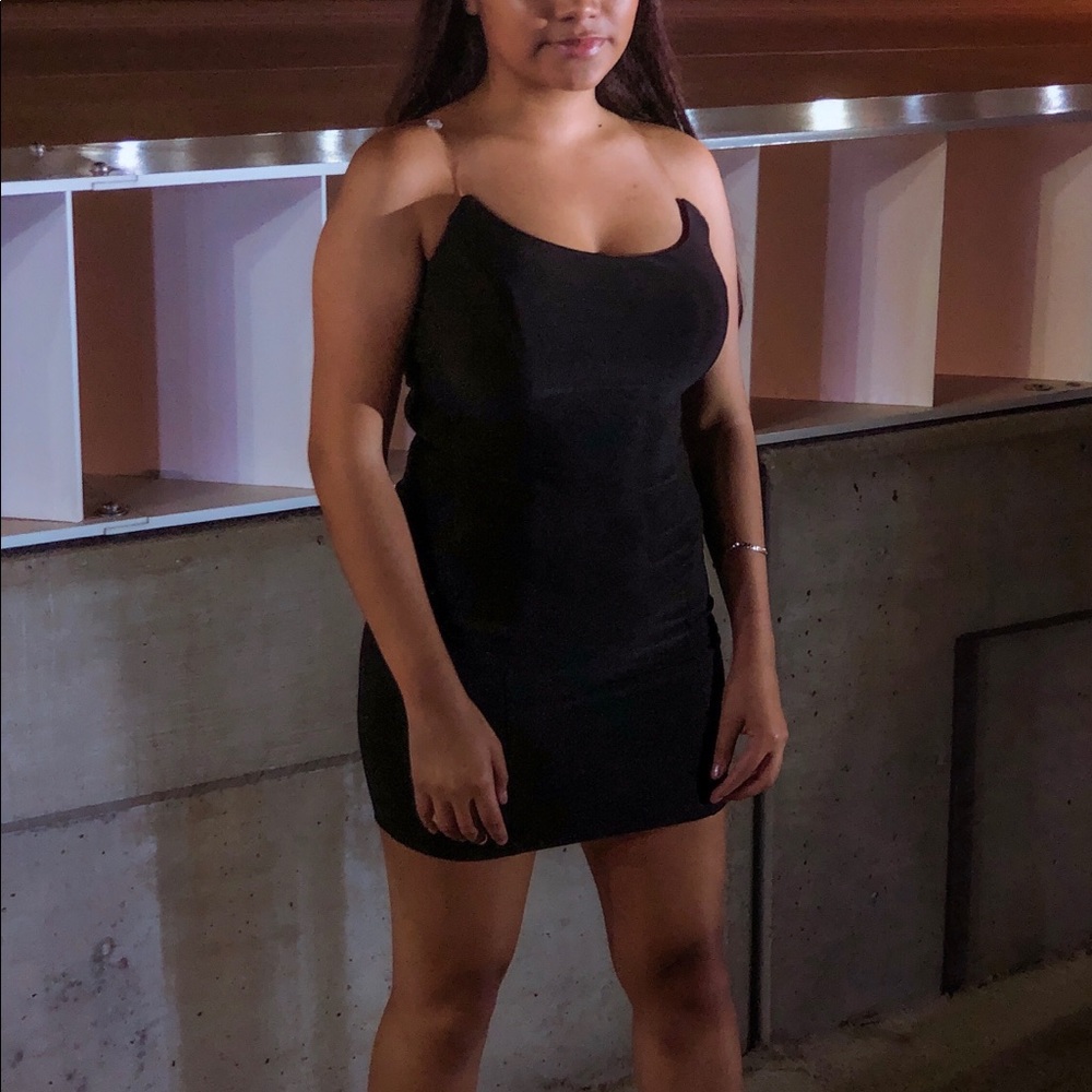Black Bodycon Clear Strap Dress
